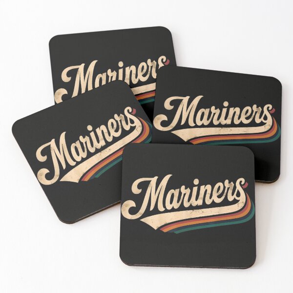 Item preview, Mariners Retro Vintage Script Rainbow Stripes Baseball Style Design designed and sold by KrystinaGiGi.