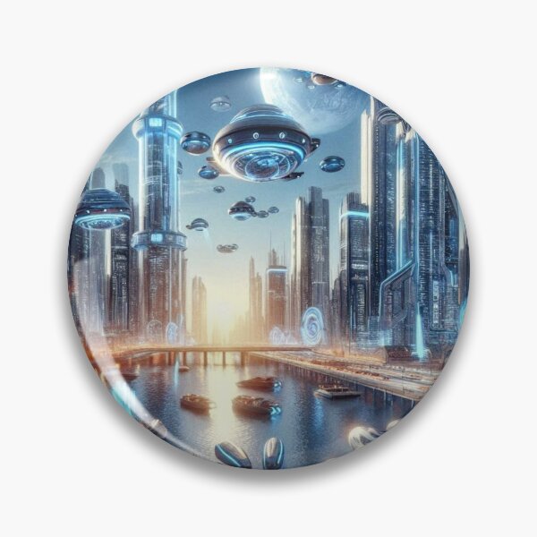 Item preview, Futuristic Neon Cityscape with Flying Vehicles and Cosmic Light designed and sold by FotoworldEdel.