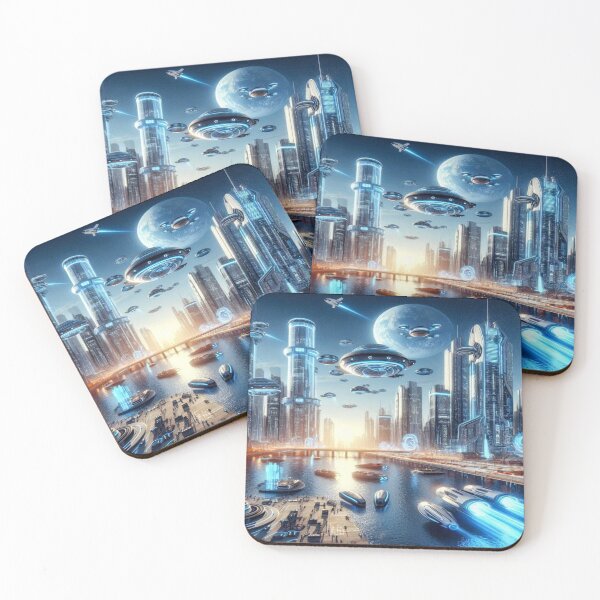 Item preview, Futuristic Neon Cityscape with Flying Vehicles and Cosmic Light designed and sold by FotoworldEdel.