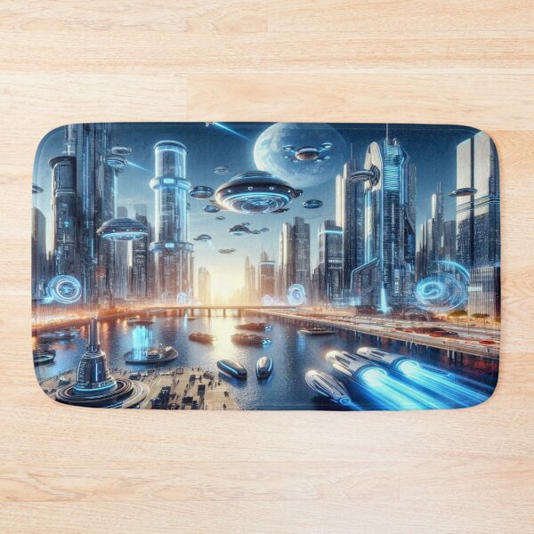 Item preview, Futuristic Neon Cityscape with Flying Vehicles and Cosmic Light designed and sold by FotoworldEdel.