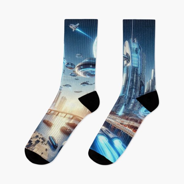 Item preview, Futuristic Neon Cityscape with Flying Vehicles and Cosmic Light designed and sold by FotoworldEdel.