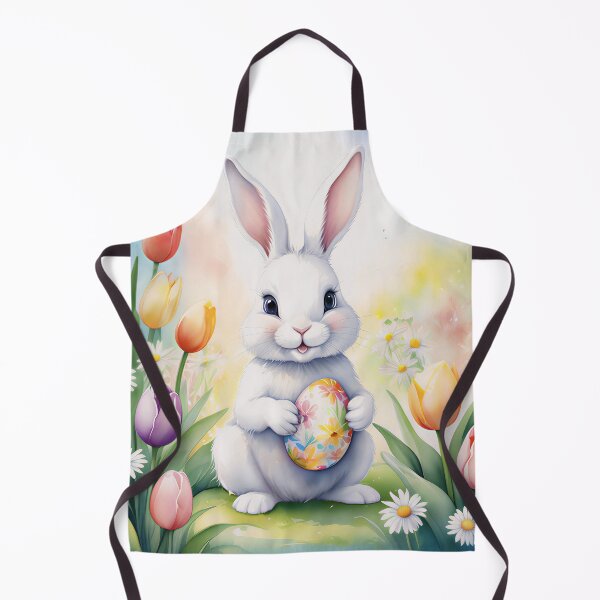 Item preview, Cute White Bunny Holding Floral Easter Egg in Tulip Garden designed and sold by Soluna Studio.