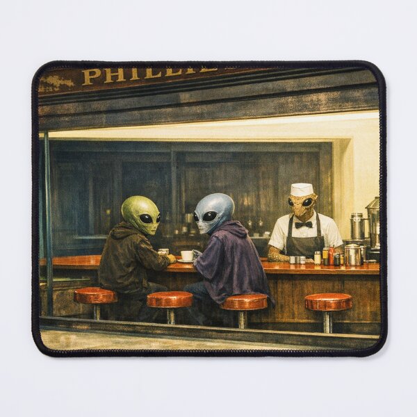 Item preview, Alien Twist on Edward Hoppers Nighthawks Painting designed and sold by Halifaxartguy.