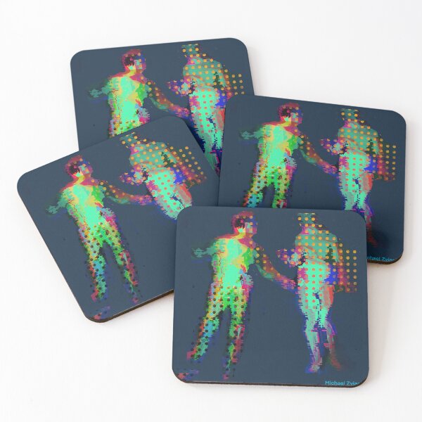 Item preview, Neon Glitch Abstract Figures Holding Hands designed and sold by MikZviagin.