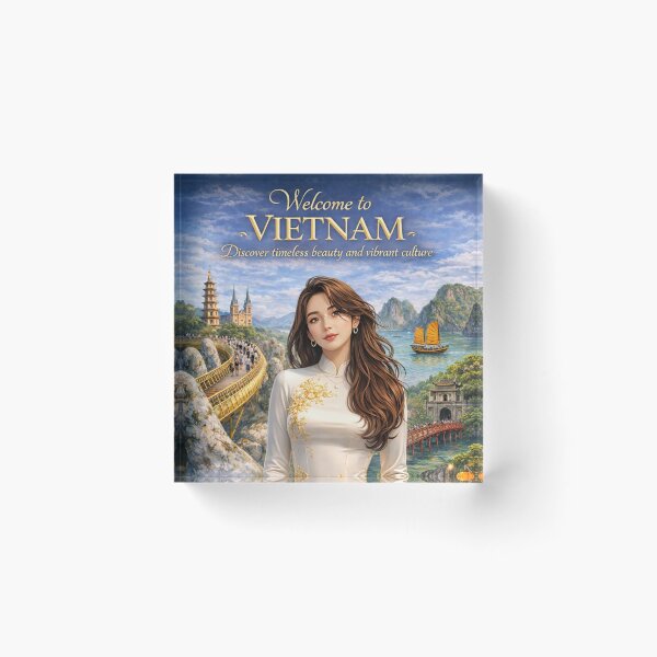 Item preview, Welcome to Vietnam – Ao Dai Cultural Travel Poster | Vietnam Landmarks, Scenic Beauty & Heritage Illustration designed and sold by Inkora-Art.