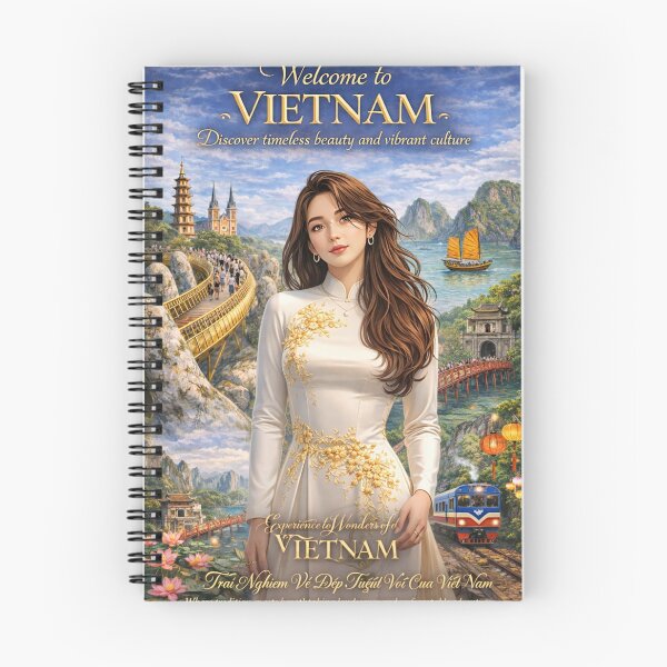 Item preview, Welcome to Vietnam – Ao Dai Cultural Travel Poster | Vietnam Landmarks, Scenic Beauty & Heritage Illustration designed and sold by Inkora-Art.