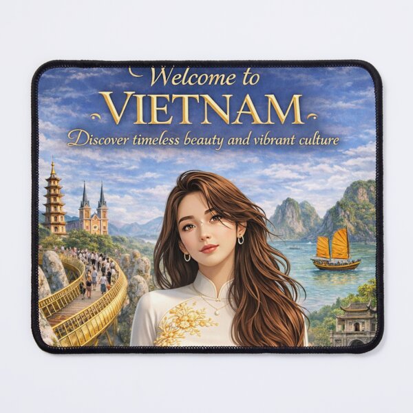 Item preview, Welcome to Vietnam – Ao Dai Cultural Travel Poster | Vietnam Landmarks, Scenic Beauty & Heritage Illustration designed and sold by Inkora-Art.