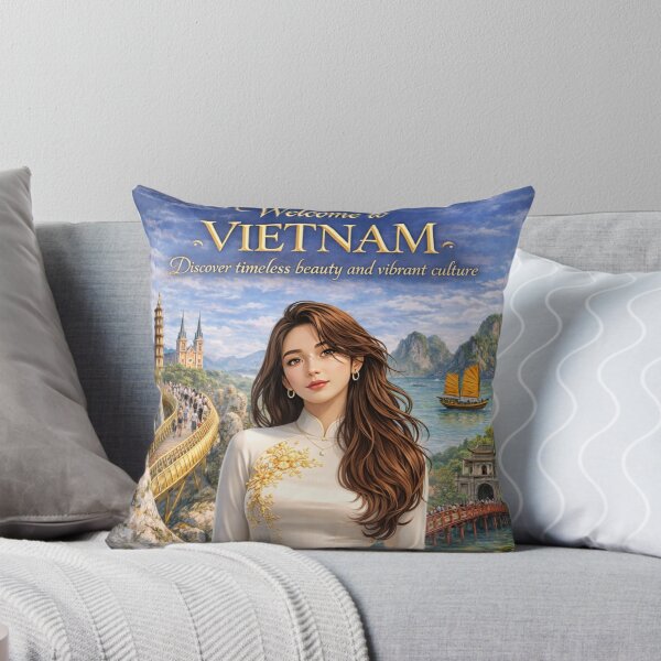 Item preview, Welcome to Vietnam – Ao Dai Cultural Travel Poster | Vietnam Landmarks, Scenic Beauty & Heritage Illustration designed and sold by Inkora-Art.