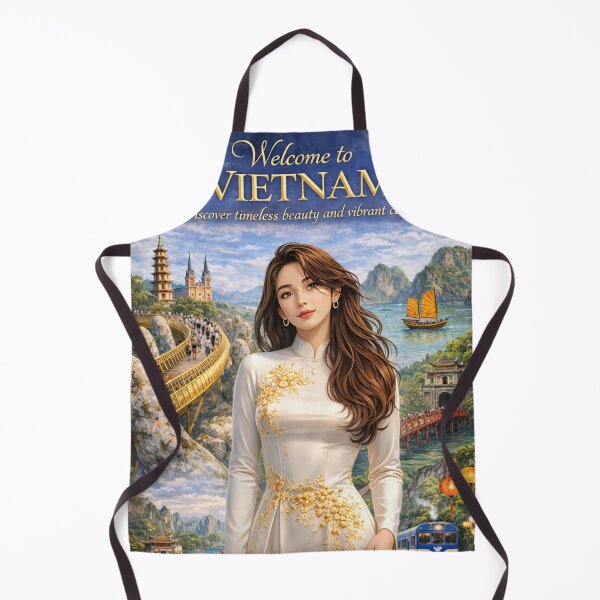 Item preview, Welcome to Vietnam – Ao Dai Cultural Travel Poster | Vietnam Landmarks, Scenic Beauty & Heritage Illustration designed and sold by Inkora-Art.