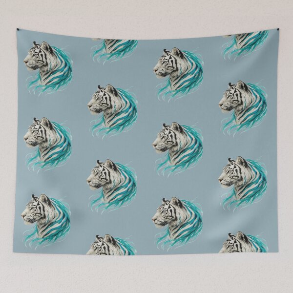 Item preview, White tiger with light blue lines, realistic designed and sold by the artedivino.