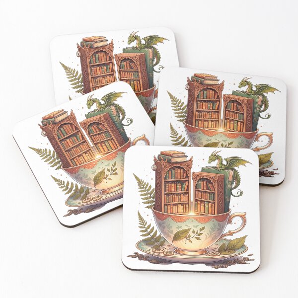 Item preview, Cottagecore Book Dragon Teacup Art for Book Lovers designed and sold by SholoStudio.