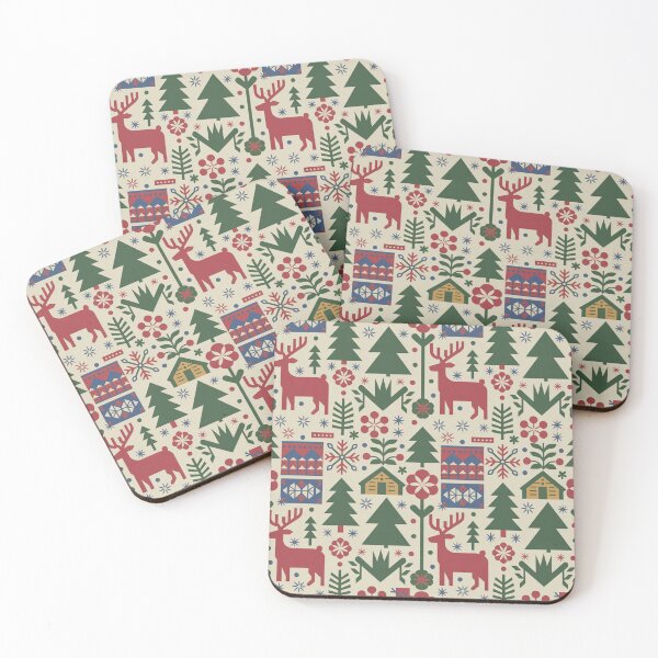 Item preview, Scandinavian Folk Art Christmas Seamless Pattern – Reindeer, Pine Trees & Cabins designed and sold by Midnight Veil Designs.