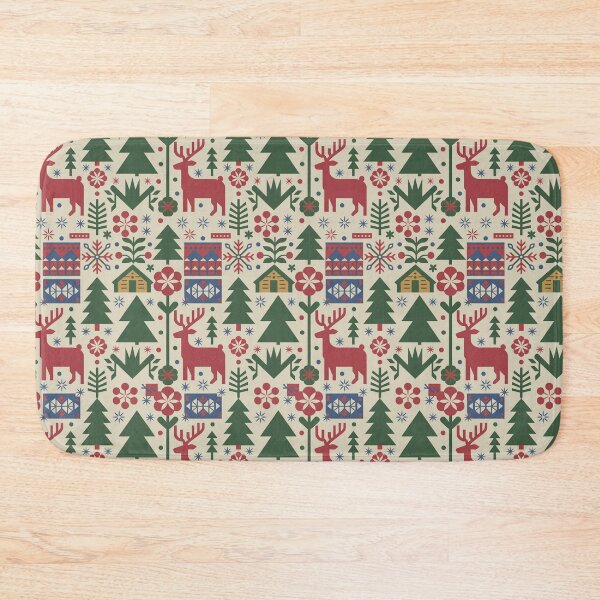 Item preview, Scandinavian Folk Art Christmas Seamless Pattern – Reindeer, Pine Trees & Cabins designed and sold by Midnight Veil Designs.