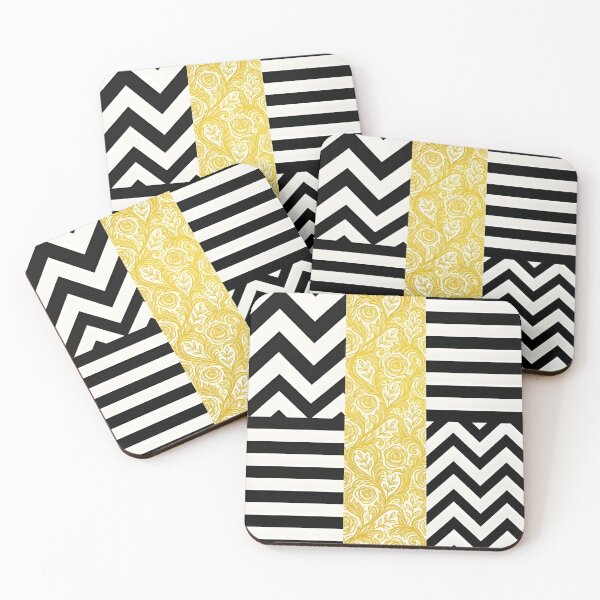 Item preview, Modern Gold Floral Filigree with Black and White Geometric Stripes designed and sold by SpoonLogiq.