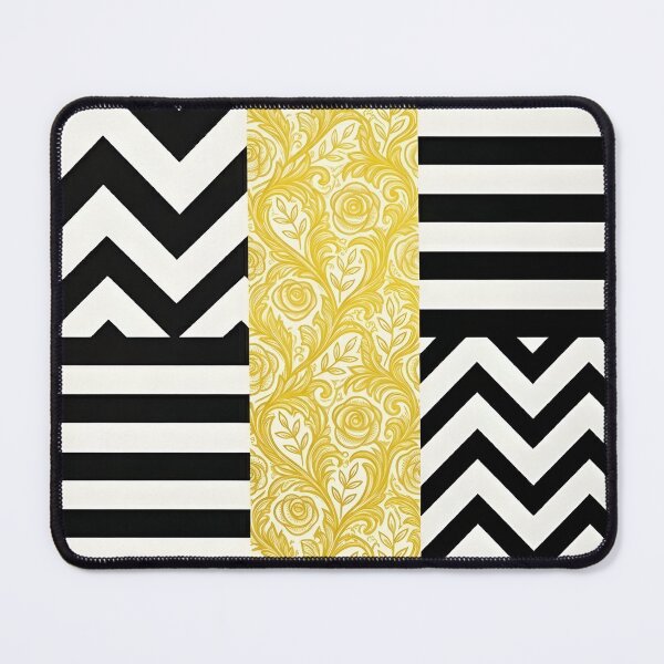 Item preview, Modern Gold Floral Filigree with Black and White Geometric Stripes designed and sold by SpoonLogiq.