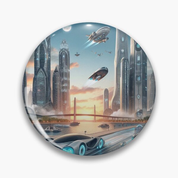 Artikelvorschau, Futuristic Neon City with Hovercrafts, Lights and High‑Tech Skyline entworfen und verkauft von FotoworldEdel.