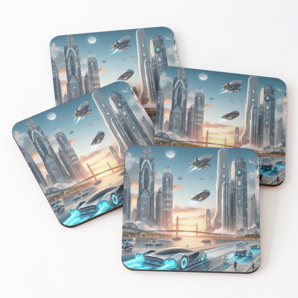 Item preview, Futuristic Neon City with Hovercrafts, Lights and High‑Tech Skyline designed and sold by FotoworldEdel.