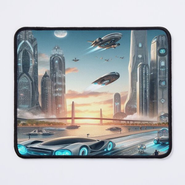 Item preview, Futuristic Neon City with Hovercrafts, Lights and High‑Tech Skyline designed and sold by FotoworldEdel.
