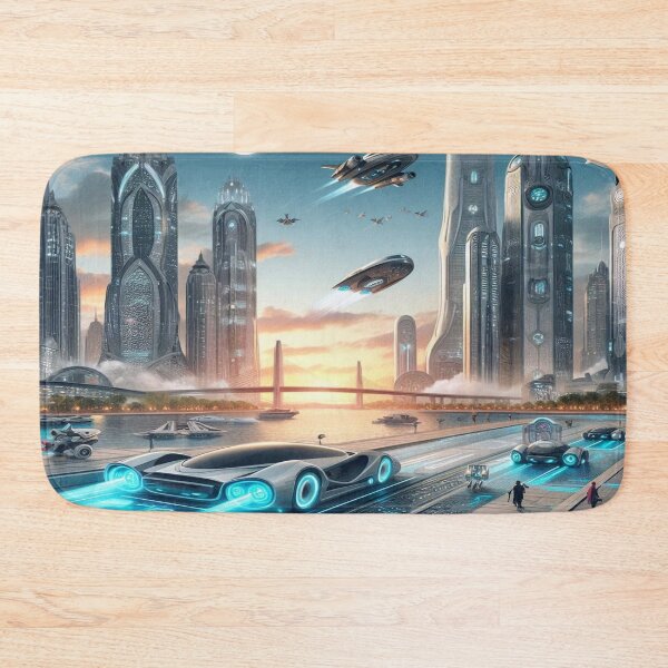 Item preview, Futuristic Neon City with Hovercrafts, Lights and High‑Tech Skyline designed and sold by FotoworldEdel.