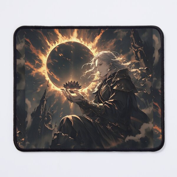 Item preview, The Eclipse Sorcerer: Silver-Haired Anime Mage Holding a Glowing Dark Lotus designed and sold by MouradStudio.