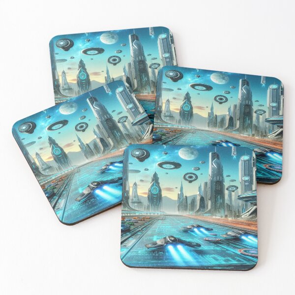 Item preview, Futuristic Neon City with Hovercars, Flying Crafts and High‑Tech Skyline designed and sold by FotoworldEdel.