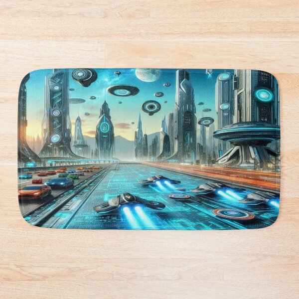 Item preview, Futuristic Neon City with Hovercars, Flying Crafts and High‑Tech Skyline designed and sold by FotoworldEdel.
