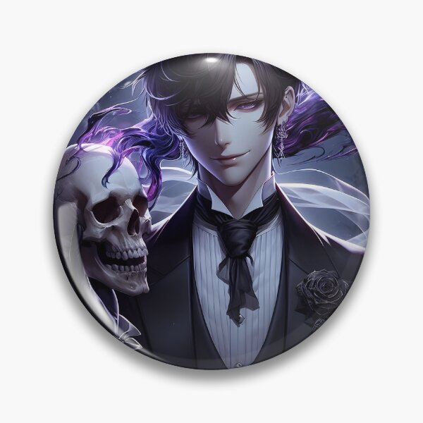 Item preview, The Elegant Necromancer: Gothic Anime Villain in a Black Suit Holding a Magic Skull designed and sold by MouradStudio.
