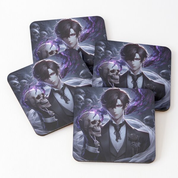 Item preview, The Elegant Necromancer: Gothic Anime Villain in a Black Suit Holding a Magic Skull designed and sold by MouradStudio.