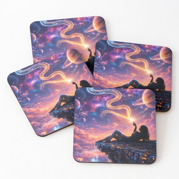 Item preview, Girl Touching Stars Above Neon Cosmic Horizon designed and sold by KnitOfShadoF.