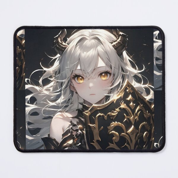 Item preview, Unyielding Guardian: Anime Horned Demon Girl with Majestic Black and Gold Shield designed and sold by MouradStudio.