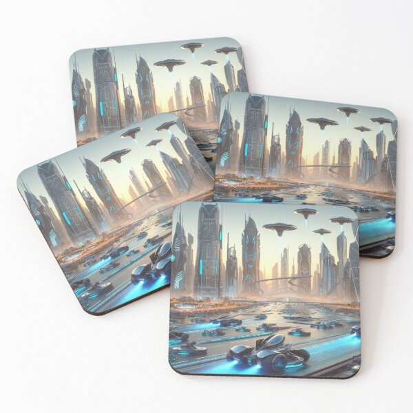 Item preview, Futuristic Neon City with Hovercars, Flying Crafts and High‑Tech Architecture designed and sold by FotoworldEdel.
