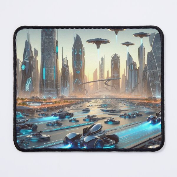 Item preview, Futuristic Neon City with Hovercars, Flying Crafts and High‑Tech Architecture designed and sold by FotoworldEdel.