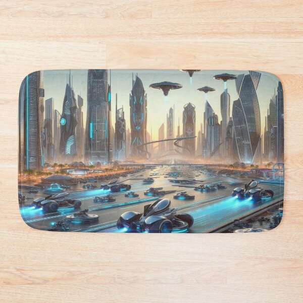 Item preview, Futuristic Neon City with Hovercars, Flying Crafts and High‑Tech Architecture designed and sold by FotoworldEdel.