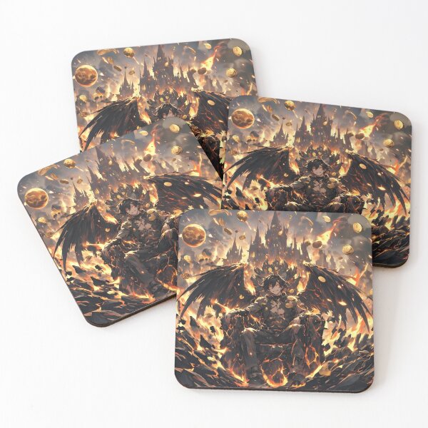 Item preview, The Lord of Chaos: Winged Anime Demon King on a Fiery Throne with Falling Gold designed and sold by MouradStudio.