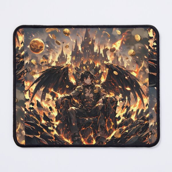 Item preview, The Lord of Chaos: Winged Anime Demon King on a Fiery Throne with Falling Gold designed and sold by MouradStudio.