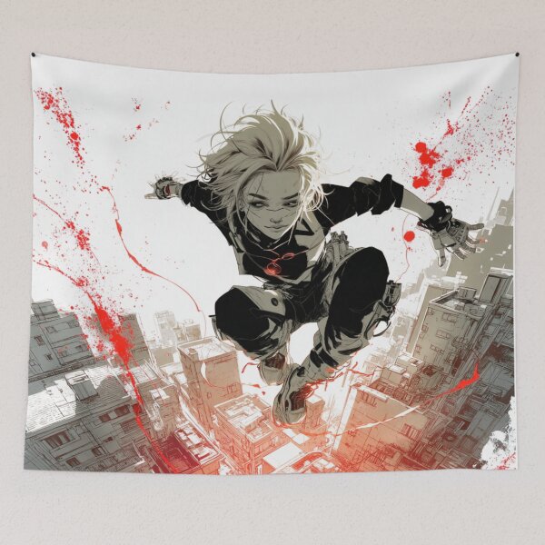 Item preview, ZERO — Falling Up Through the City | Cyberpunk Anime Art Print designed and sold by GhostOrigin.