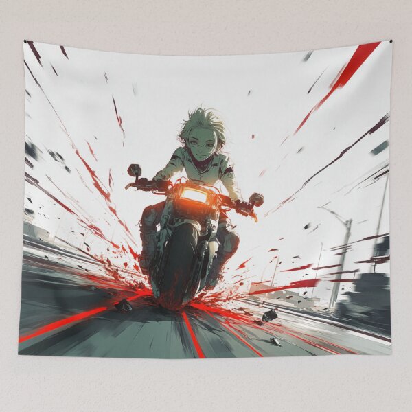 Item preview, ZERO — Full Speed Through the Ruins | Cyberpunk Anime Art Print designed and sold by GhostOrigin.