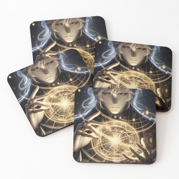Item preview, The Cosmic Oracle: Silver-Haired Anime Astromancer Weaving a Glowing Golden Celestial Map designed and sold by MouradStudio.