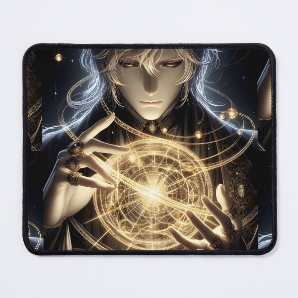 Item preview, The Cosmic Oracle: Silver-Haired Anime Astromancer Weaving a Glowing Golden Celestial Map designed and sold by MouradStudio.