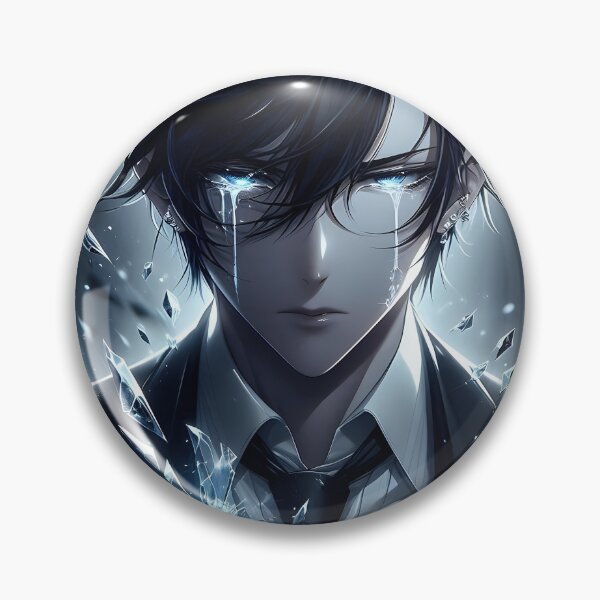 Item preview, The Shattered Soul: Handsome Anime Boy in a Suit Crying Glowing Blue Tears Amidst Broken Glass designed and sold by MouradStudio.
