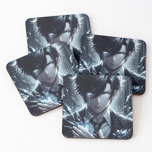 Item preview, The Shattered Soul: Handsome Anime Boy in a Suit Crying Glowing Blue Tears Amidst Broken Glass designed and sold by MouradStudio.