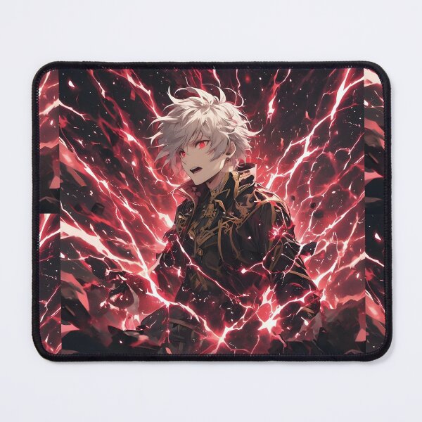 Item preview, Crimson Static Unleashed: Intense Anime Boy with White Hair and Red Eyes Calling Forth Red Lightning Power designed and sold by MouradStudio.