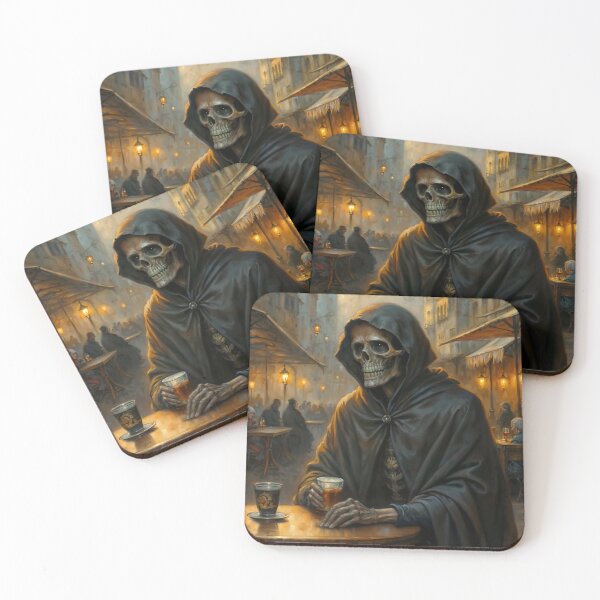 Item preview, Grim Reaper Having a Drink at Cafe designed and sold by DarkHolyQueen.