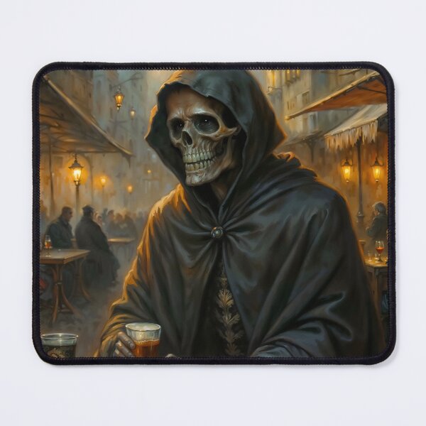 Item preview, Grim Reaper Having a Drink at Cafe designed and sold by DarkHolyQueen.
