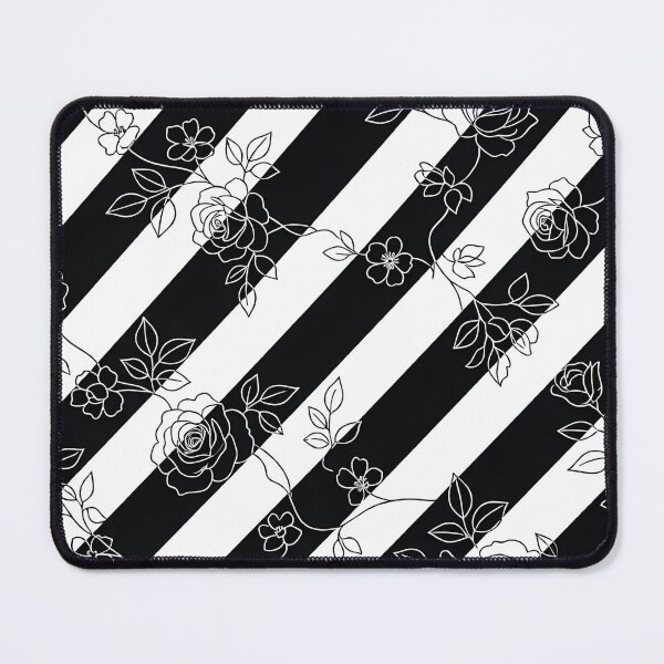 Item preview, Elegant White Rose Outlines on Black and White Diagonal Stripes designed and sold by SpoonLogiq.