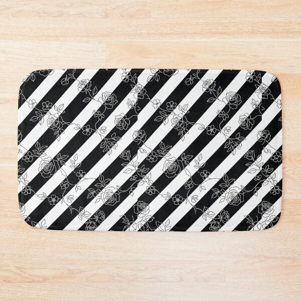 Item preview, Elegant White Rose Outlines on Black and White Diagonal Stripes designed and sold by SpoonLogiq.