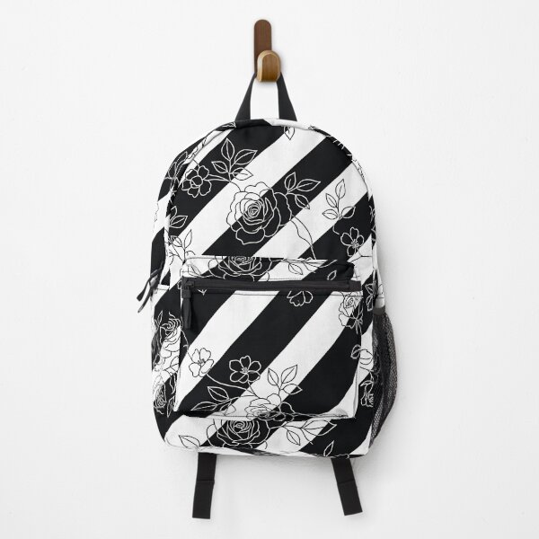 Item preview, Elegant White Rose Outlines on Black and White Diagonal Stripes designed and sold by SpoonLogiq.
