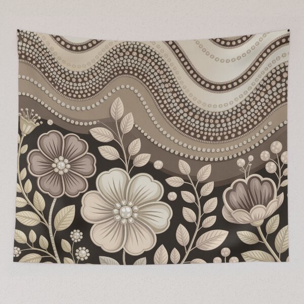 Item preview, Bohemio Boho Chic Remolino Beige Neutro Marrón Topo Floral designed and sold by LEILA ART SPACE.