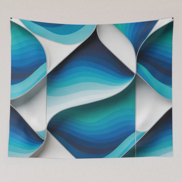 Item preview, Modern Abstract Turquoise Blue Wave Geometric Triangle Pattern designed and sold by LEILA ART SPACE.