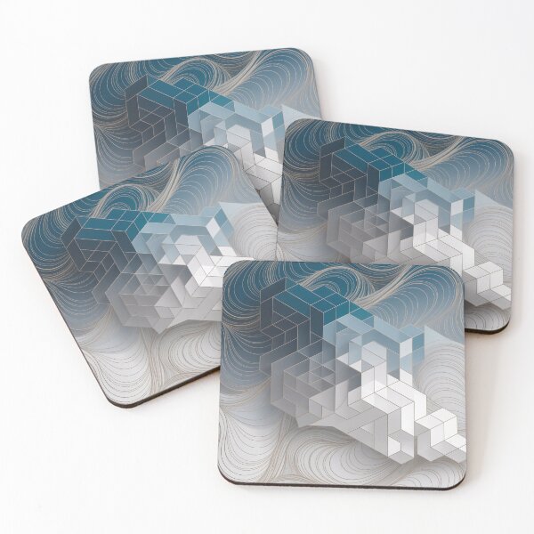 Item preview, Minimalist Abstract Blue Gray Geometric Cube Pattern Waves designed and sold by LEILA ART SPACE.
